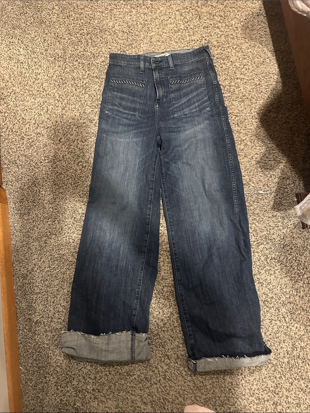 Ariat Dark Blue Wide-Leg Jeans with Rolled Frayed Hems